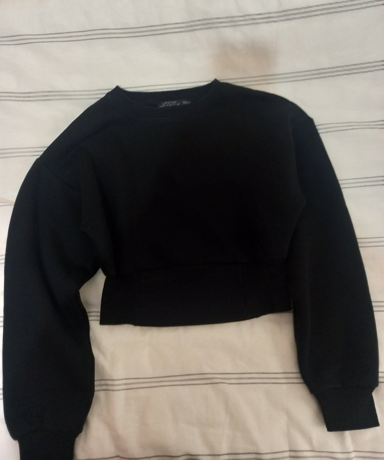 Siyah Kadın Crop Sweatshirt - Görsel 3
