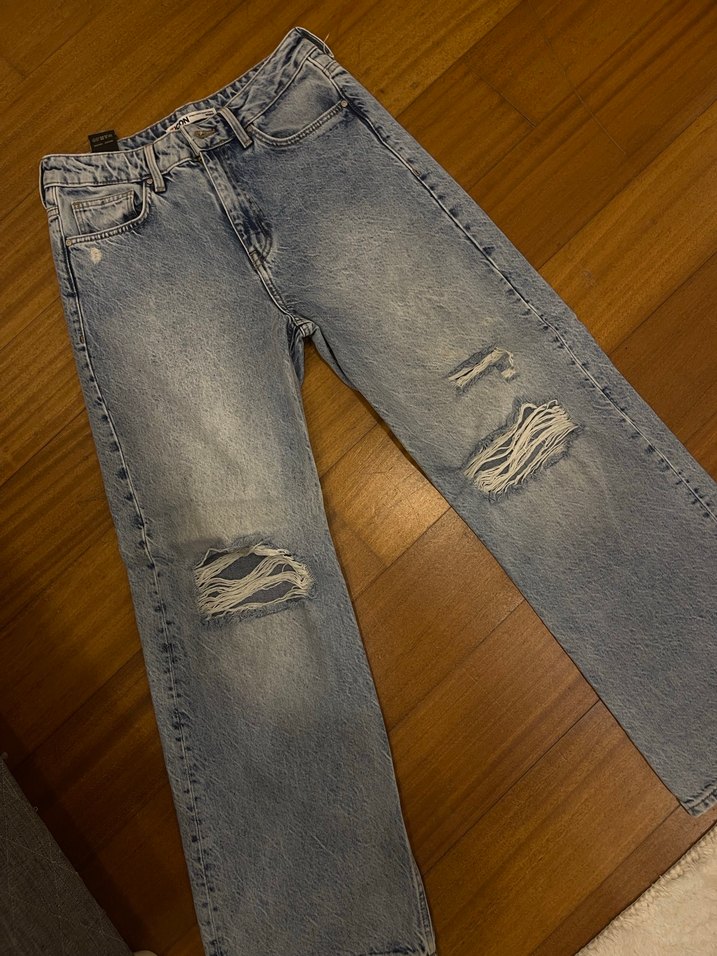 Mavi ICON Baskılı Loose Fit Mini Kot - Görsel 4