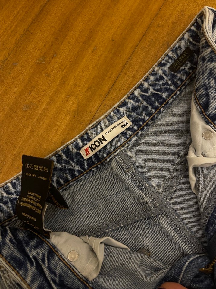 Mavi ICON Baskılı Loose Fit Mini Kot - Görsel 2