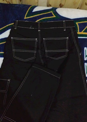 unisex Siyah Bol Kesim Kot Pantolon - Görsel 2