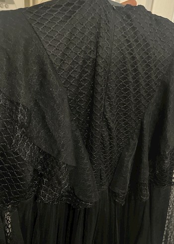 Uzun Siyah Gotik Fırfırlı Elbise - Görsel 7