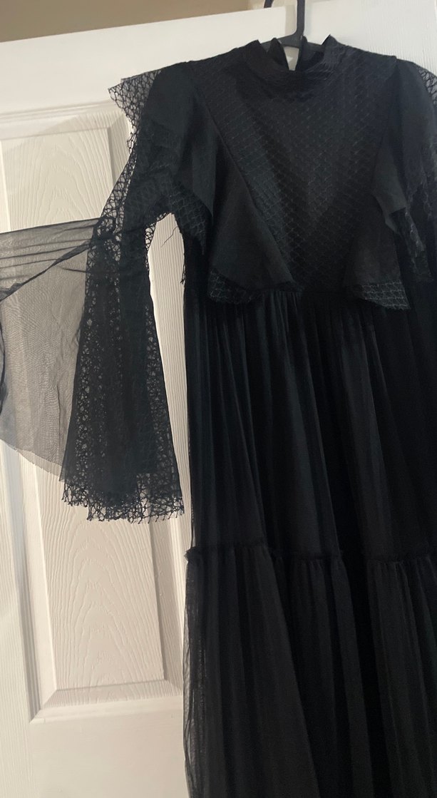 Uzun Siyah Gotik Fırfırlı Elbise - Görsel 2