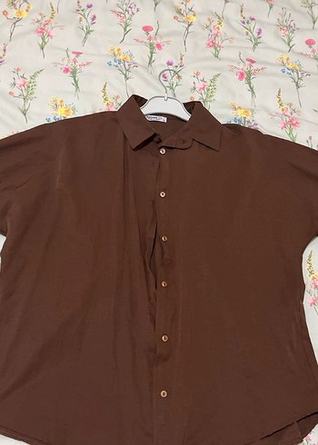 Düğmeli Kahverengi Kadın Gömlek - Görsel 4