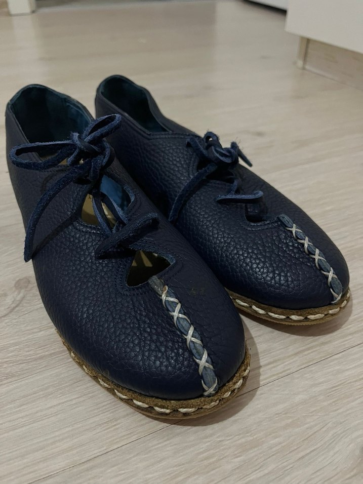 Kadın Deri Lacivert babet - Görsel 5