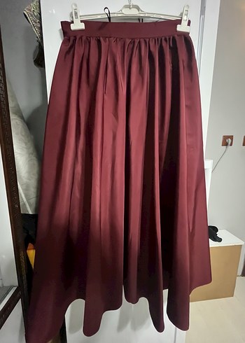 Bordo poplin Kadın Uzun Etek - Görsel 5