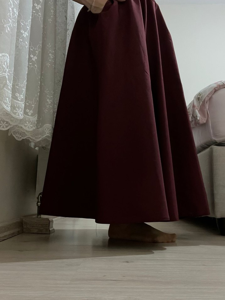 Bordo poplin Kadın Uzun Etek - Görsel 2