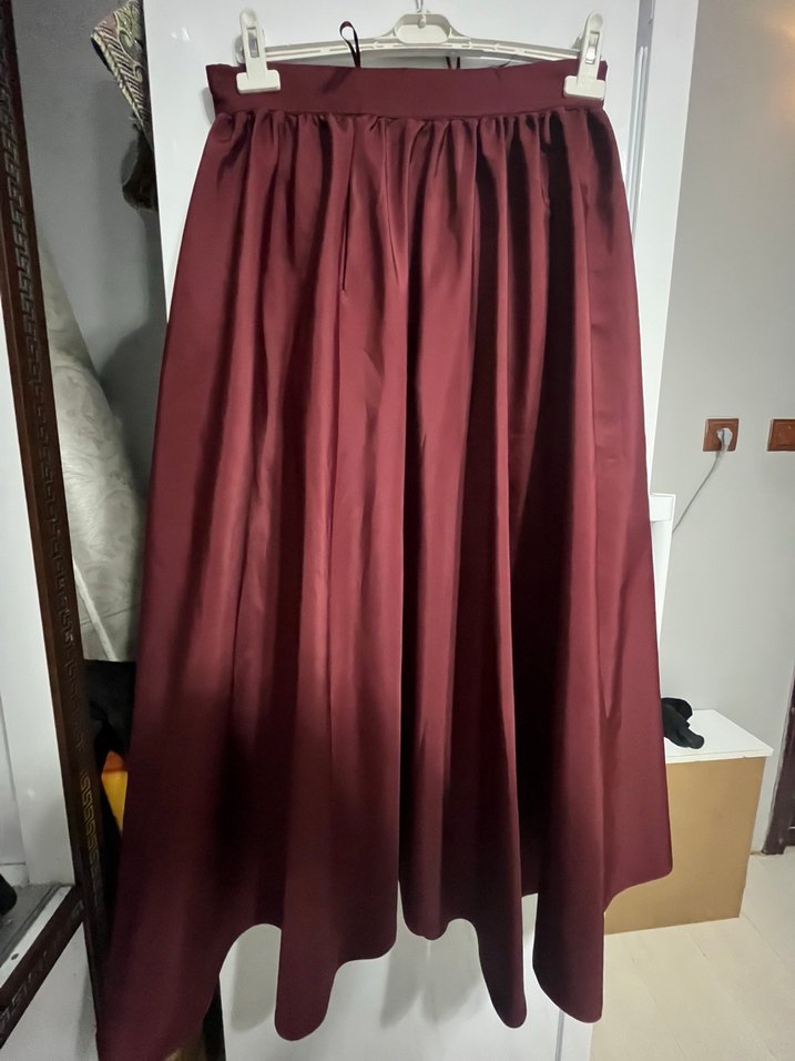 Bordo poplin Kadın Uzun Etek - Görsel 5