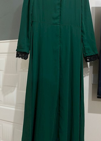 Yeşil Uzun Kollu Dökümlü Uzun Elbise - Görsel 2