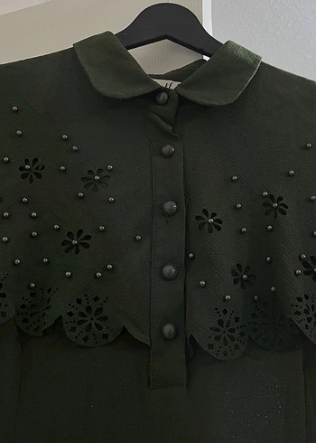 Yeşil Nakışlı Vintage Uzun Elbise - Görsel 2