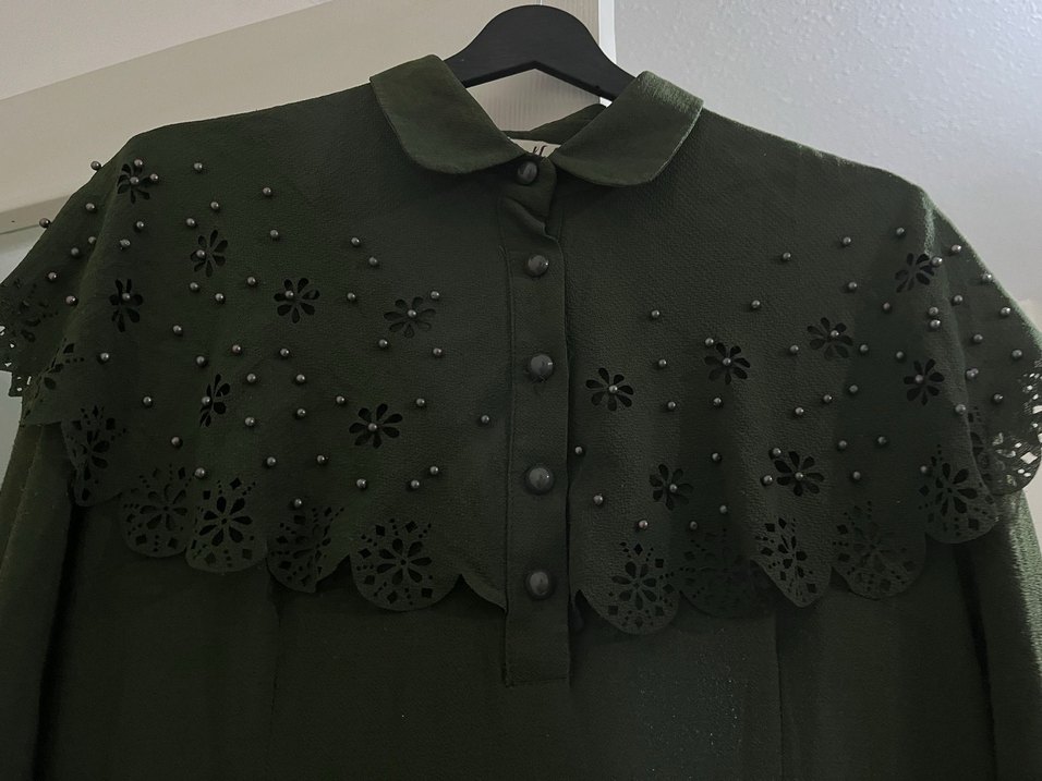 Yeşil Nakışlı Vintage Uzun Elbise - Görsel 2