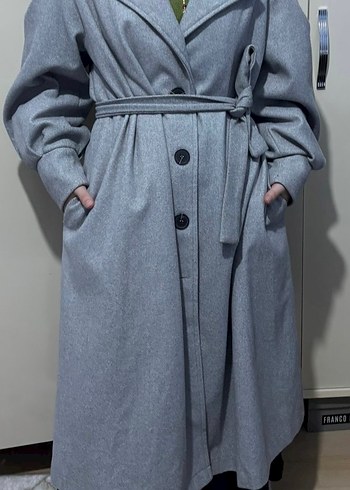 Gri Düğmeli Klasik uzun Kaban - Görsel 3