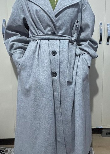 Gri Düğmeli Klasik uzun Kaban - Görsel 4