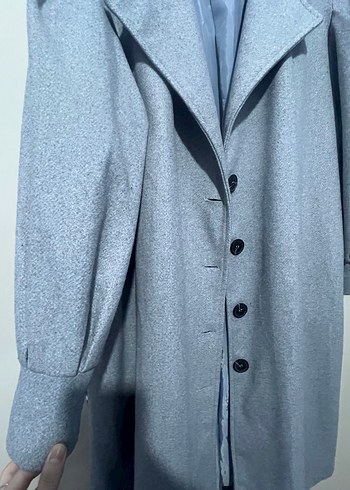 Gri Düğmeli Klasik uzun Kaban - Görsel 10