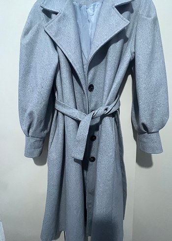 Gri Düğmeli Klasik uzun Kaban - Görsel 12