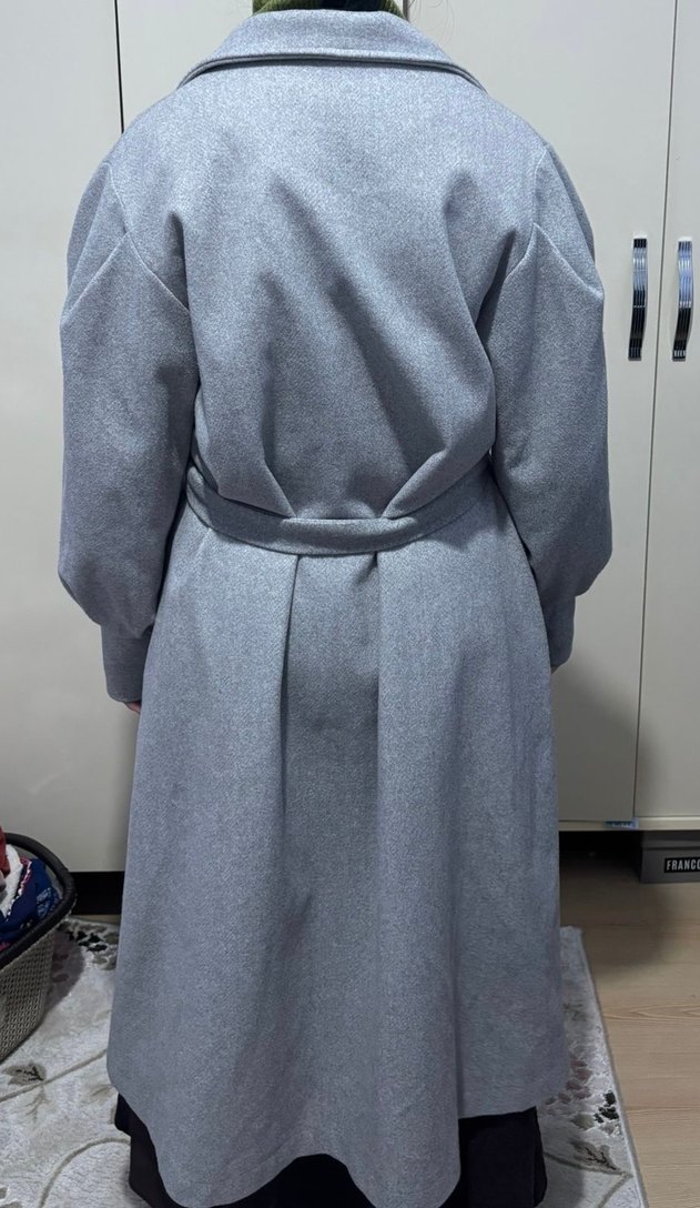 Gri Düğmeli Klasik uzun Kaban - Görsel 5