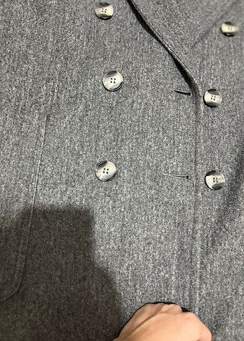 Düğmeli Gri Kadın Kaban - Görsel 5