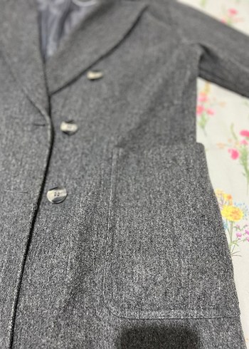 Düğmeli Gri Kadın Kaban - Görsel 3