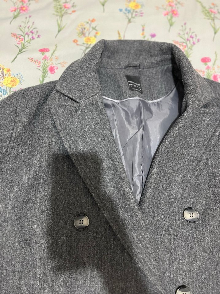 Düğmeli Gri Kadın Kaban - Görsel 4