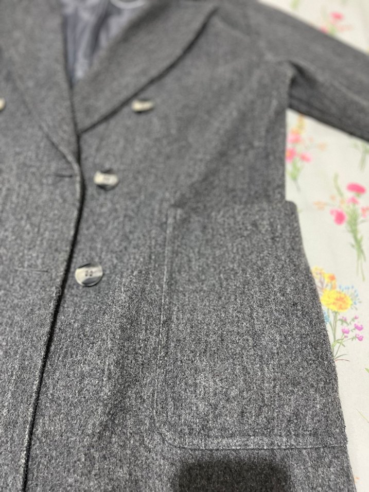 Düğmeli Gri Kadın Kaban - Görsel 3