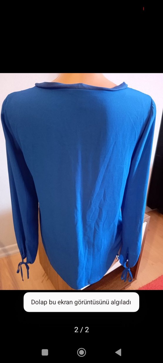 Mavi V Yakalı Uzun Kollu Bluz - Görsel 2