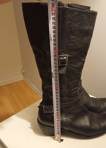 Kadın Siyah Deri Diz Boyu Tokalı Çizme - Görsel 8