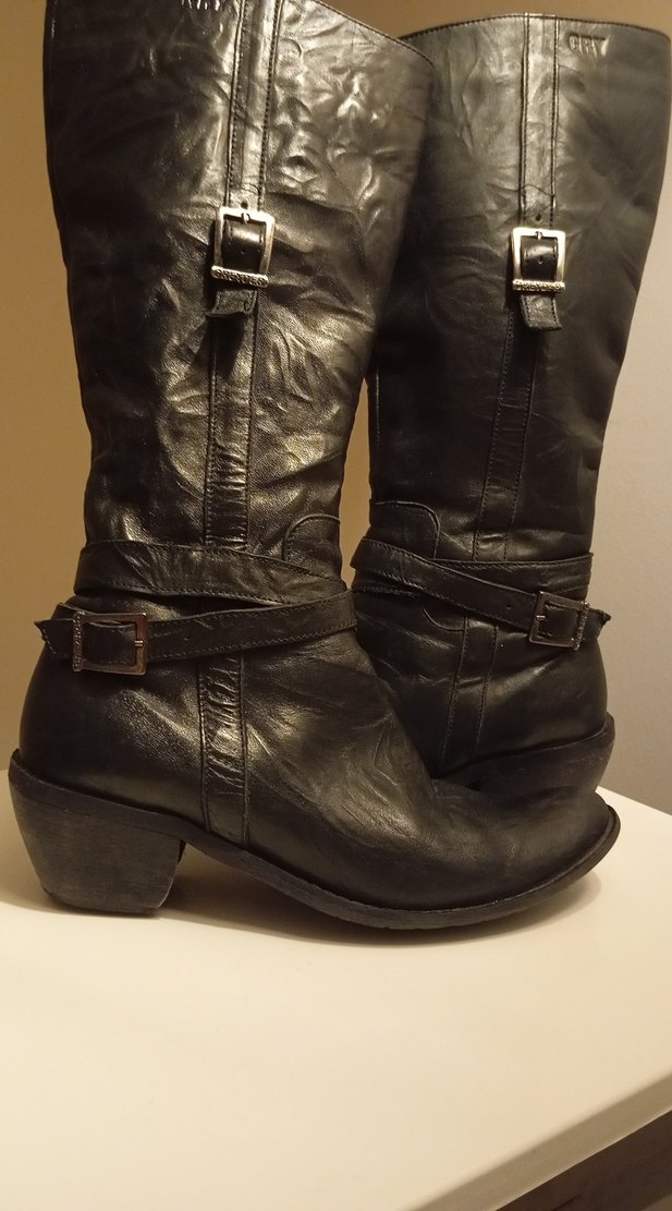 Kadın Siyah Deri Diz Boyu Tokalı Çizme - Görsel 3