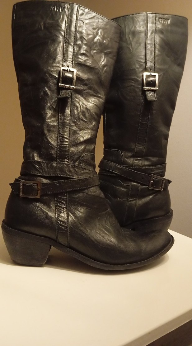 Kadın Siyah Deri Diz Boyu Tokalı Çizme - Görsel 2