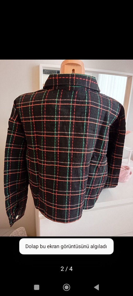 Düğmeli Çift Kapaklı Cepli Ekose Kadın Mini Ceket - Görsel 2