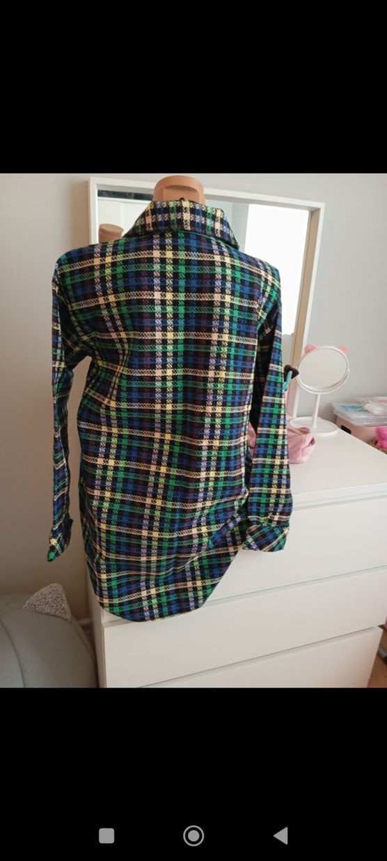 DÜĞMELİ ÇİFT KAPAKLI CEPLİ EKOSE KADIN CEKET. - Görsel 2