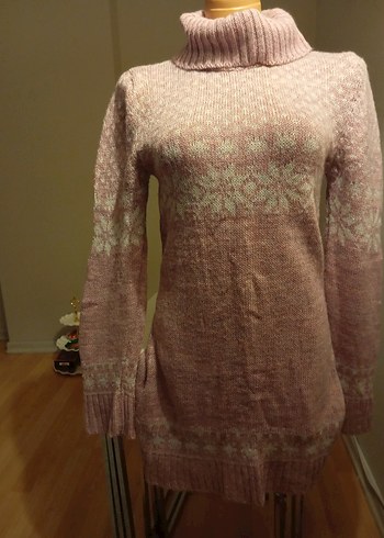 Bohem Tarz Lila Yüksek Yakalı Örgü Kazak - Görsel 3