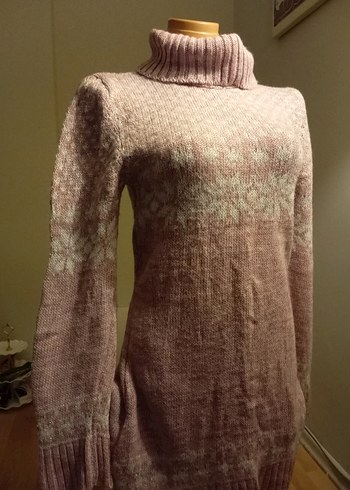 Bohem Tarz Lila Yüksek Yakalı Örgü Kazak - Görsel 2