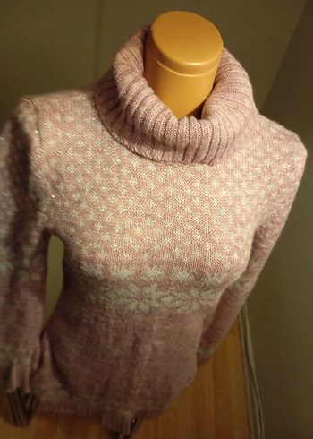 Bohem Tarz Lila Yüksek Yakalı Örgü Kazak - Görsel 4