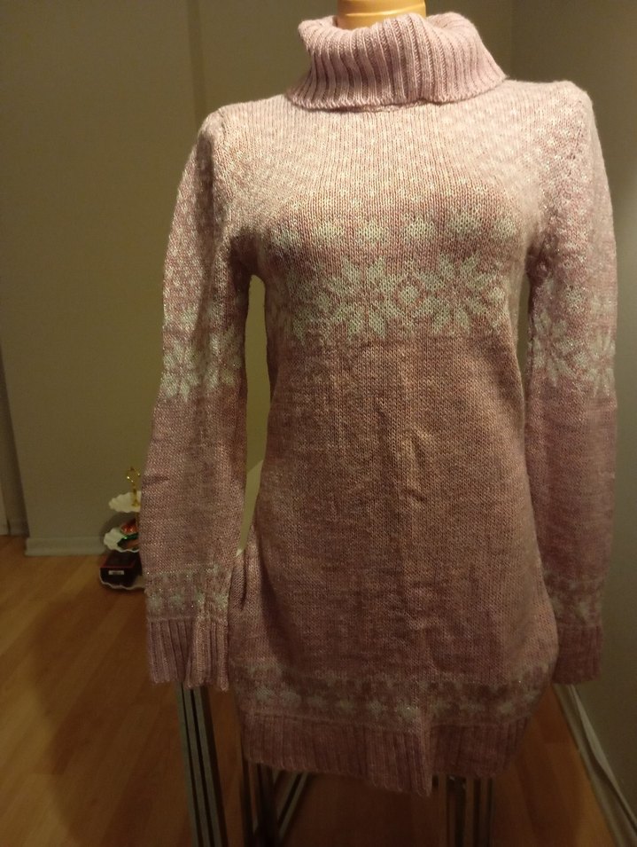 Bohem Tarz Lila Yüksek Yakalı Örgü Kazak - Görsel 3