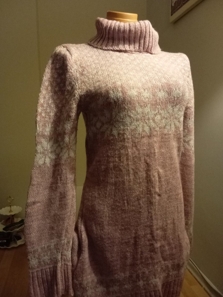 Bohem Tarz Lila Yüksek Yakalı Örgü Kazak - Görsel 2