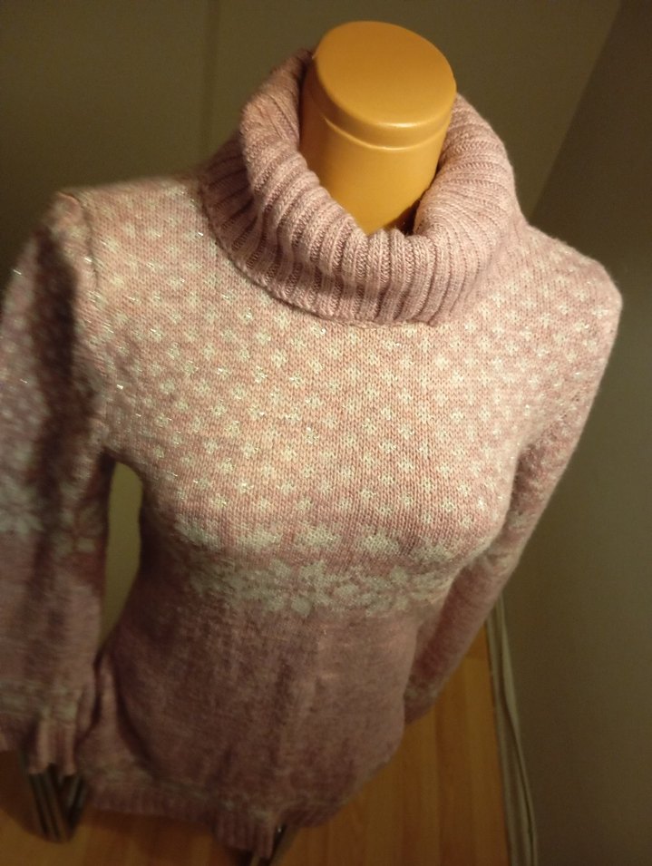 Bohem Tarz Lila Yüksek Yakalı Örgü Kazak - Görsel 4