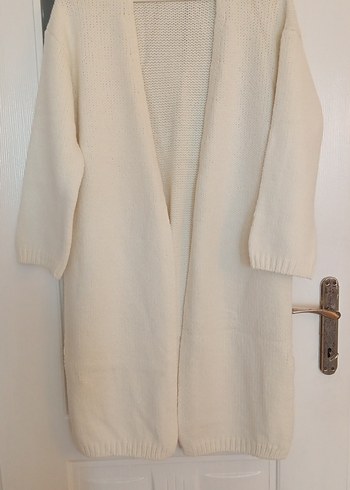 Uzun Kollu Beyaz Triko Hırka BLOGGER KNIT - Görsel 2