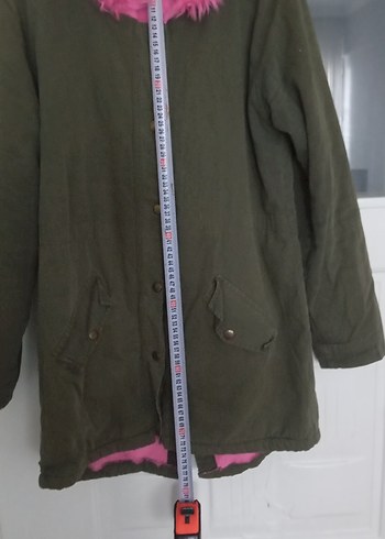 Düğmeli Pembe Kürklü Midi Kadın Ceket - Görsel 7