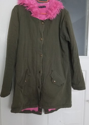 Düğmeli Pembe Kürklü Midi Kadın Ceket - Görsel 2