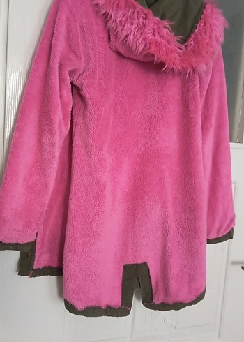 Düğmeli Pembe Kürklü Midi Kadın Ceket - Görsel 17