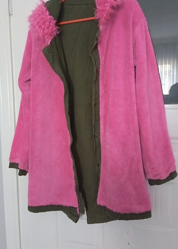 Düğmeli Pembe Kürklü Midi Kadın Ceket - Görsel 15