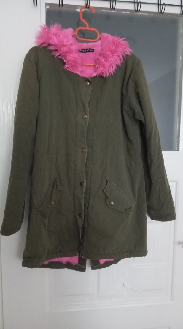 Düğmeli Pembe Kürklü Midi Kadın Ceket - Görsel 2