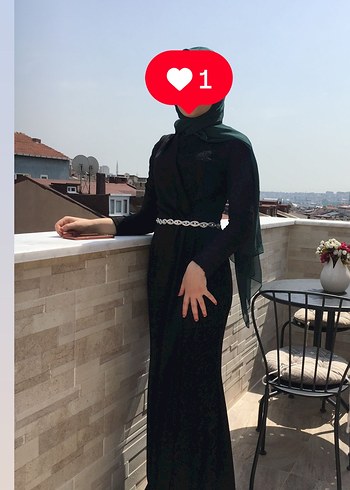 Uzun Kollu Siyah Yılan Desenli Kemerli Abiye - Görsel 8