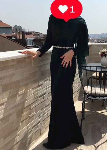 Uzun Kollu Siyah Yılan Desenli Kemerli Abiye - Görsel 6