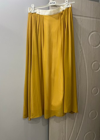 Sarı Uzun Drapeli Kadın Etek - Görsel 4