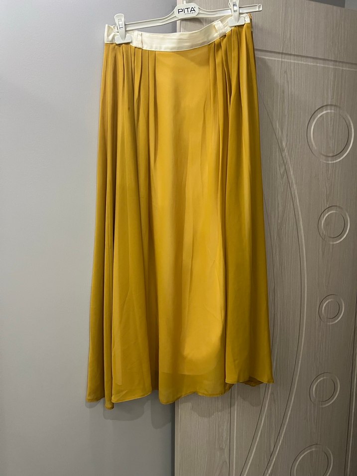 Sarı Uzun Drapeli Kadın Etek - Görsel 4
