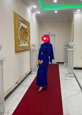 Uzun Kollu simli Lacivert Elbise - Görsel 3