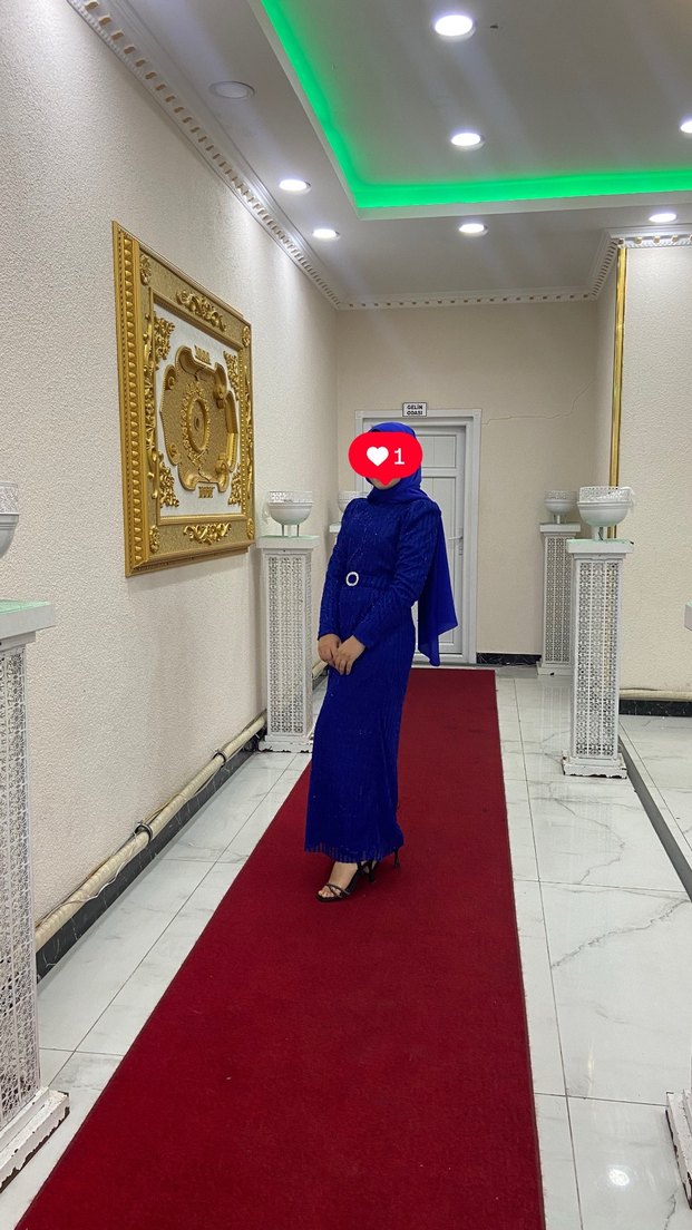 Uzun Kollu simli Lacivert Elbise - Görsel 3