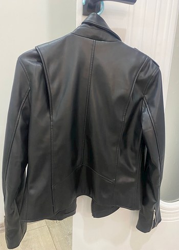 Kadın Siyah Deri Biker Ceket - Görsel 2