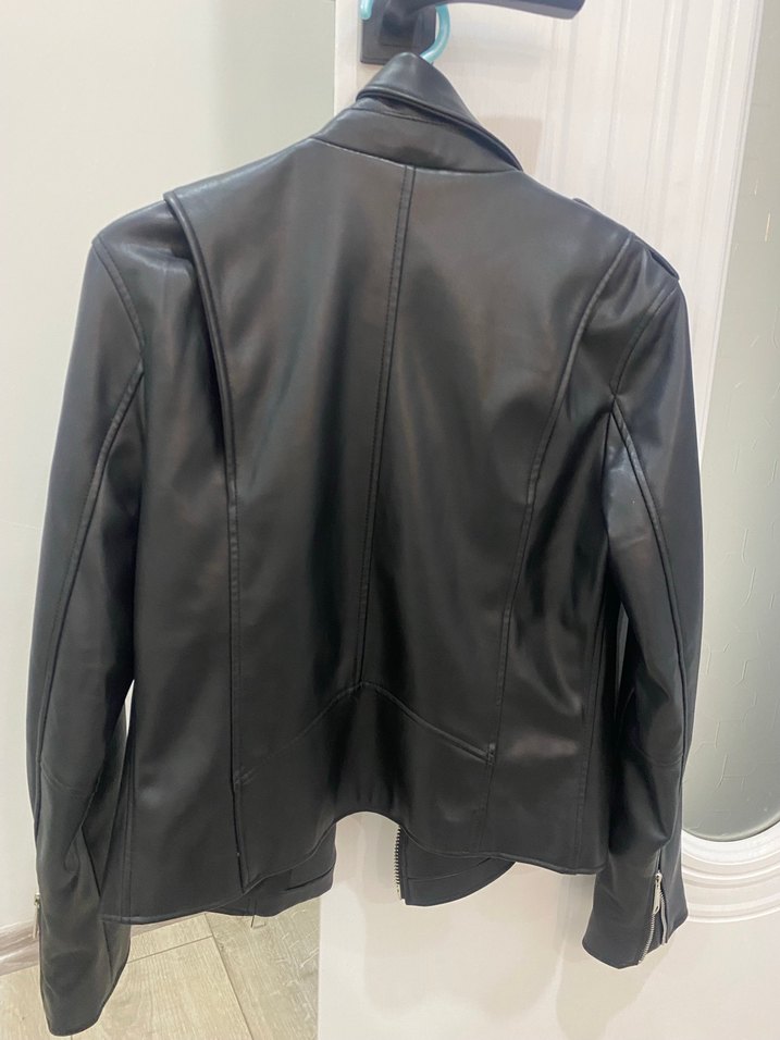 Kadın Siyah Deri Biker Ceket - Görsel 2