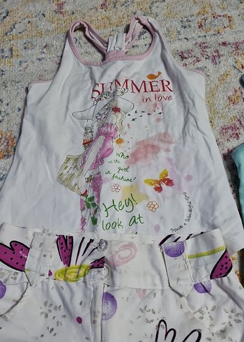 Kız Çocuk Çiçekl pantolon tişört i ve Baskılı elbise - Görsel 4